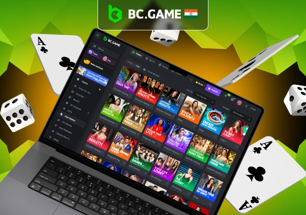 Variety of games in the live casino section