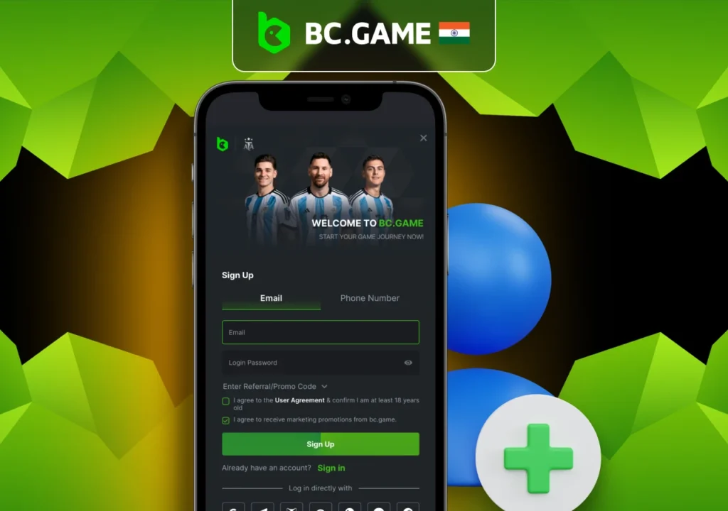 Account registration in BC Game mobile application