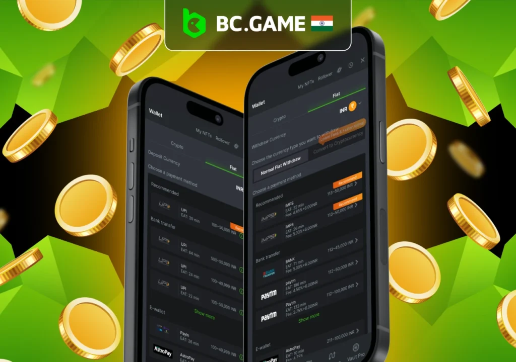 Payment methods for Indian BC Game users