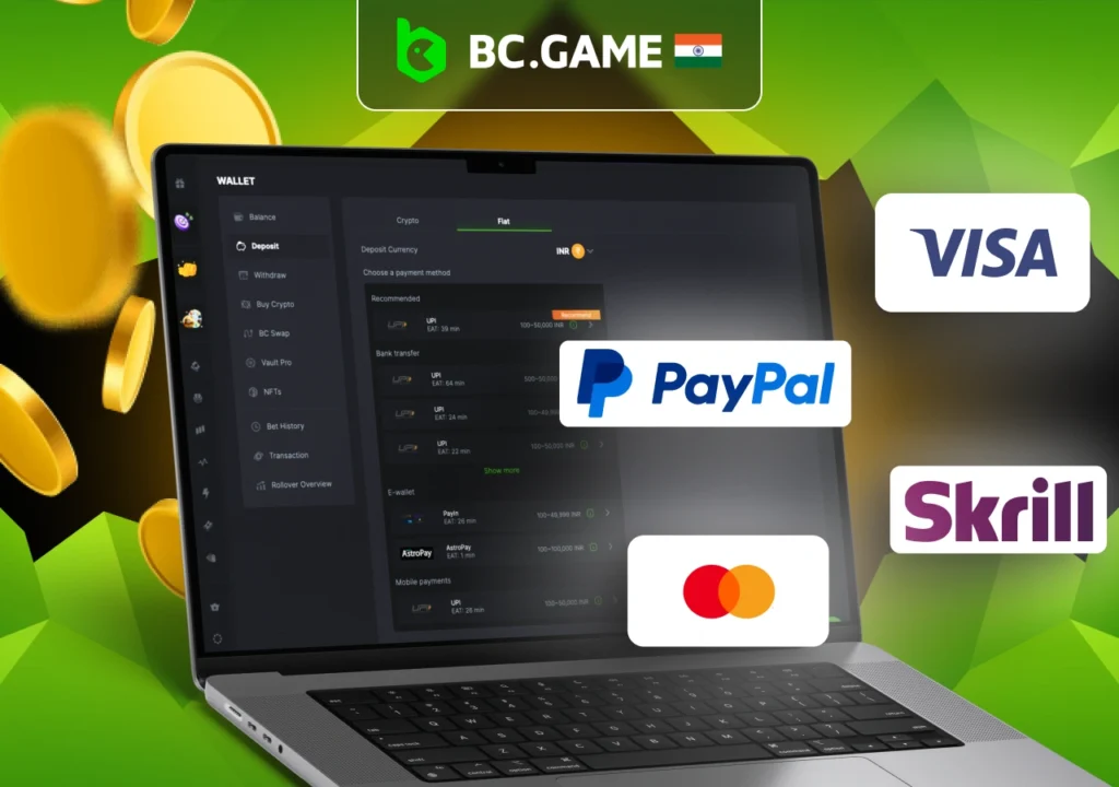 Popular options for making a deposit to an account with BC Game